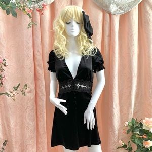 Black Velvet Dress with Crochet Detail